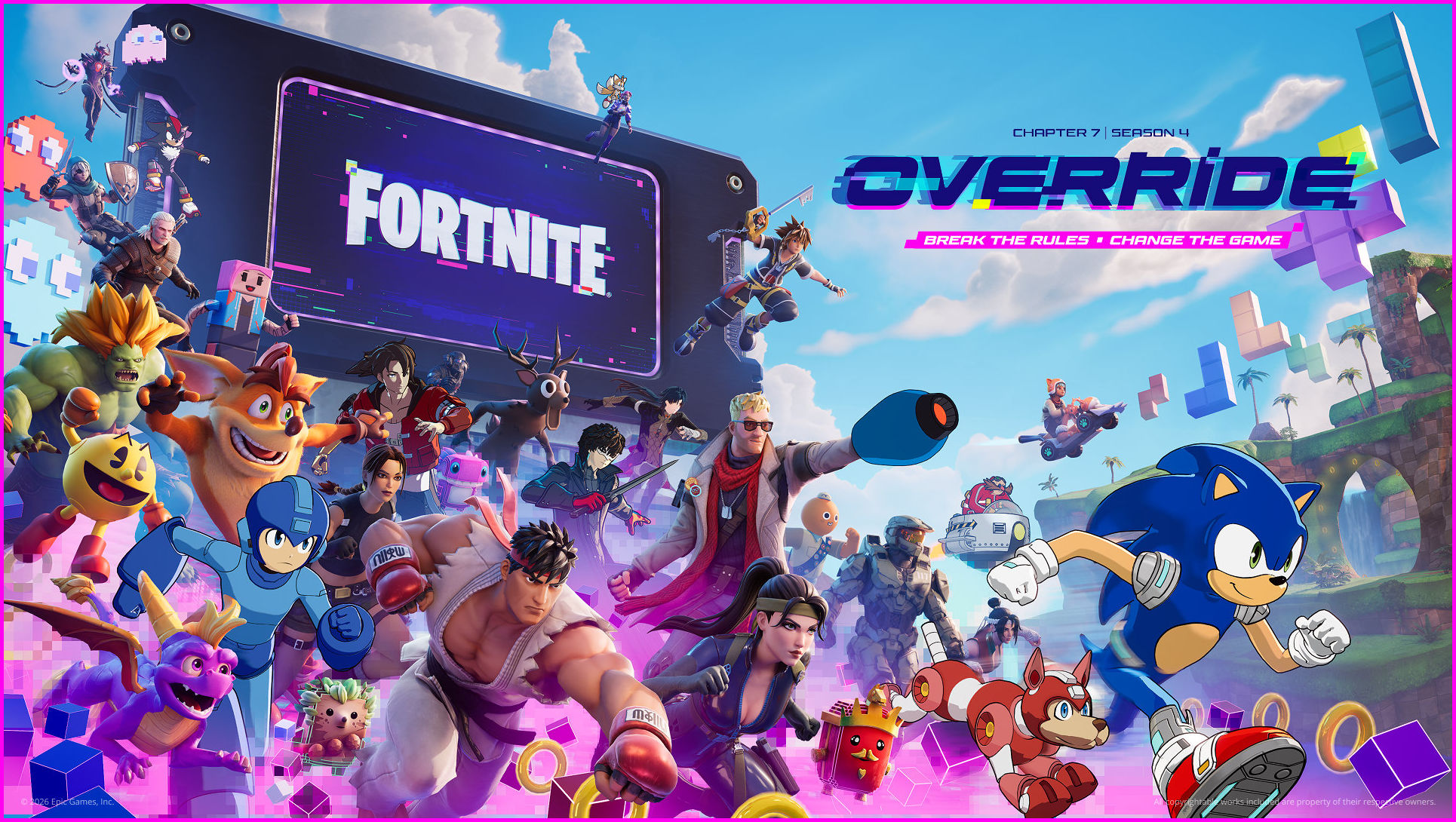 The Fortnite Chapter 7 Season 4 OVERRIDE Battle Pass is Activated. Gaming Legends Arise!